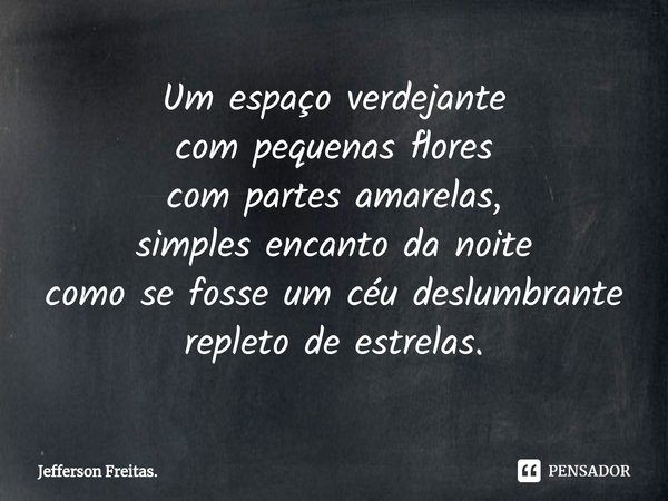 ⁠Um espaço verdejante com pequenas flores com partes amarelas, simples encanto da noite como se fosse um céu deslumbrante repleto de estrelas.... Frase de Jefferson Freitas..