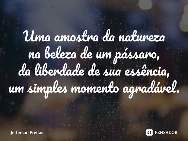 ⁠Uma amostra da natureza
na beleza de um pássaro,
da liberdade de sua essência,
um simples momento agradável.... Frase de Jefferson Freitas..