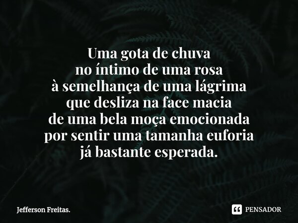 ⁠Uma gota de chuva no íntimo de uma rosa à semelhança de uma lágrima que desliza na face macia de uma bela moça emocionada por sentir uma tamanha euforia já bas... Frase de Jefferson Freitas..