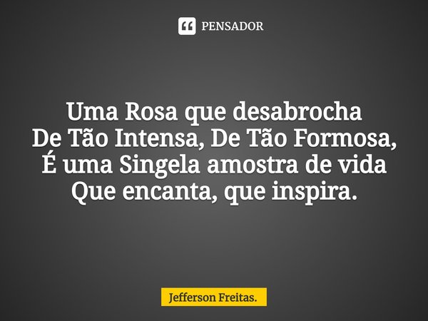 Uma Rosa que desabrocha
De Tão Intensa, De Tão Formosa,
É uma Singela amostra de vida
Que encanta, que inspira.... Frase de Jefferson Freitas..