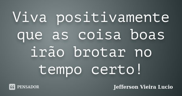 Viva positivamente que as coisa boas irão brotar no tempo certo!... Frase de Jefferson Vieira Lucio.