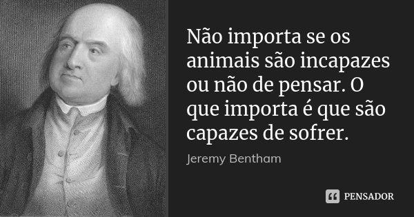 Não importa se os animais são incapazes ou não de pensar. O que importa é que são capazes de sofrer.... Frase de Jeremy Bentham.