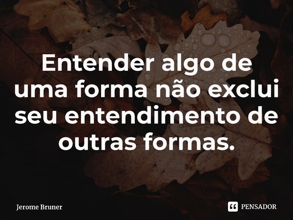 ⁠Entender algo de uma forma não exclui seu entendimento de outras formas.... Frase de Jerome Bruner.