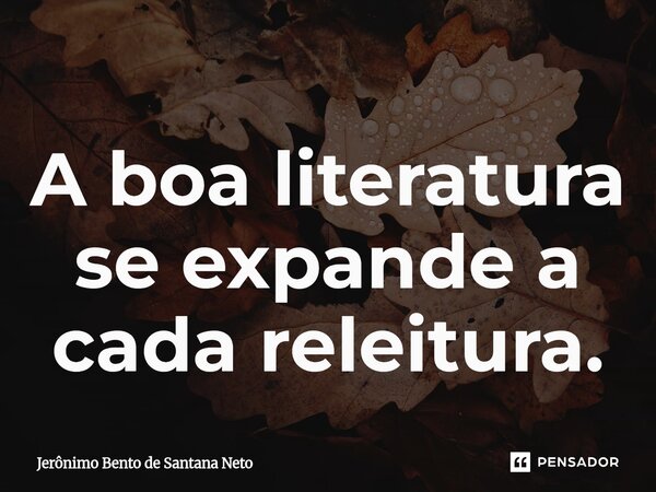 ⁠A boa literatura se expande a cada releitura.... Frase de Jerônimo Bento de Santana Neto.