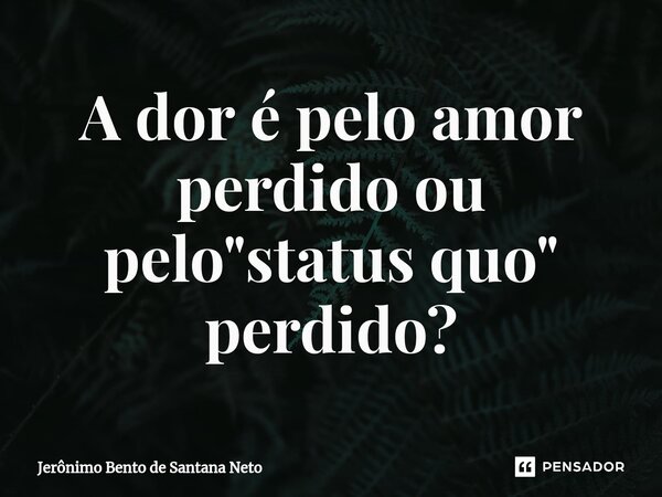 ⁠A dor é pelo amor perdido ou pelo "status quo" perdido?... Frase de Jerônimo Bento de Santana Neto.