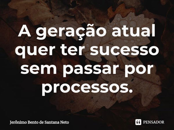 A geração atual quer ter sucesso sem passar por processos.... Frase de Jerônimo Bento de Santana Neto.