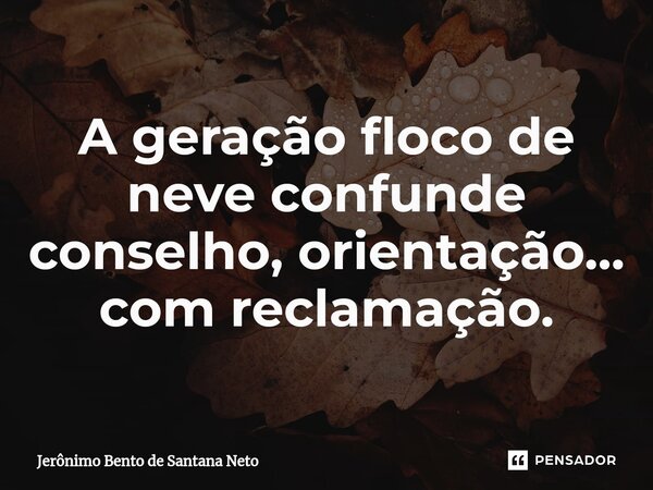 ⁠A geração floco de neve confunde conselho, orientação... com reclamação.... Frase de Jerônimo Bento de Santana Neto.