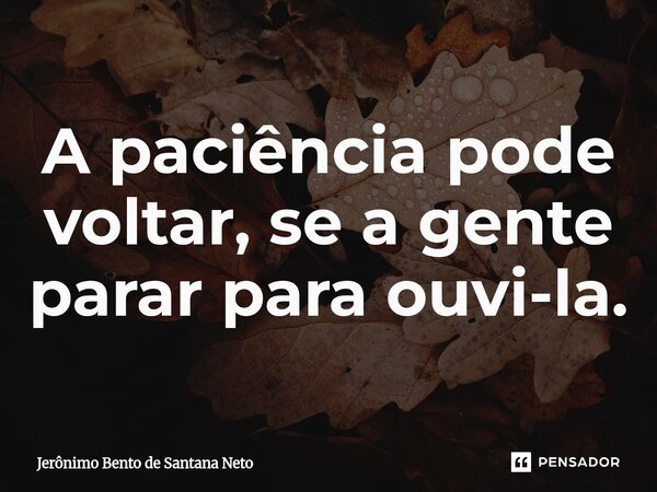 ⁠A paciência pode voltar, se a gente parar para ouvi-la.... Frase de Jerônimo Bento de Santana Neto.