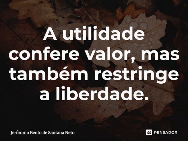 ⁠A utilidade confere valor, mas também restringe a liberdade.... Frase de Jerônimo Bento de Santana Neto.