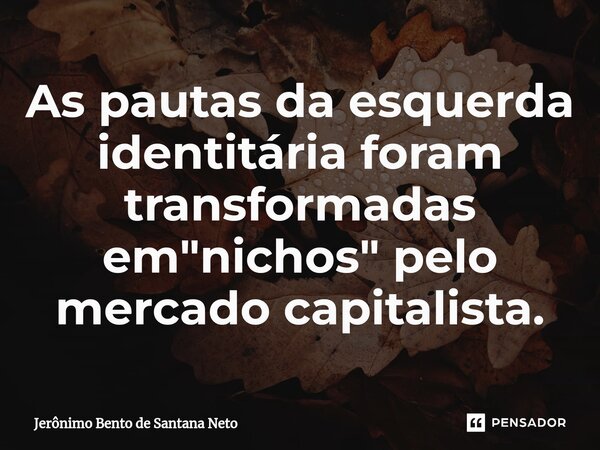 As pautas da esquerda identitária foram transformadas em "nichos" pelo mercado capitalista.... Frase de Jerônimo Bento de Santana Neto.