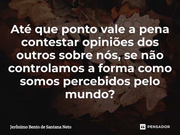 ⁠Até que ponto vale a pena contestar opiniões dos outros sobre nós, se não controlamos a forma como somos percebidos pelo mundo?... Frase de Jerônimo Bento de Santana Neto.