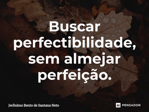 ⁠Buscar perfectibilidade, sem almejar perfeição.... Frase de Jerônimo Bento de Santana Neto.