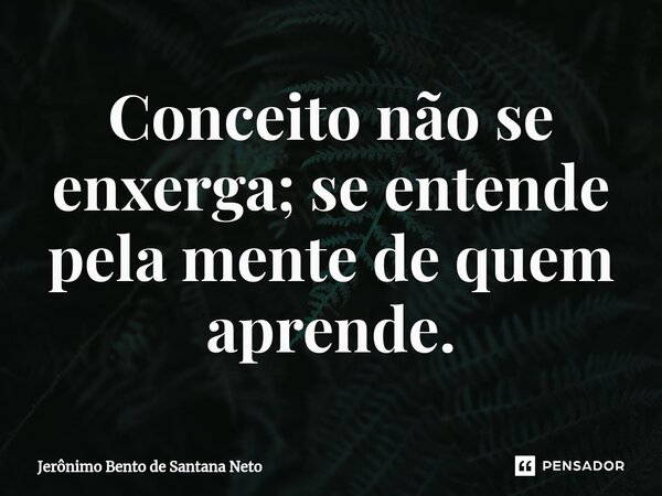 Conceito não se enxerga; se entende pela mente de quem aprende.... Frase de Jerônimo Bento de Santana Neto.