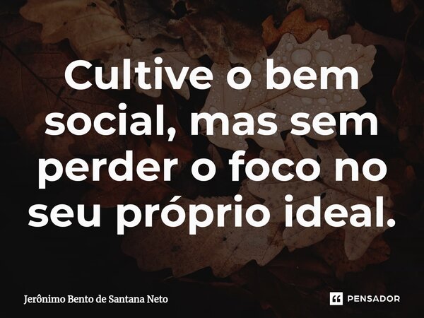 Cultive o bem social, mas sem perder o foco no seu próprio ideal.... Frase de Jerônimo Bento de Santana Neto.