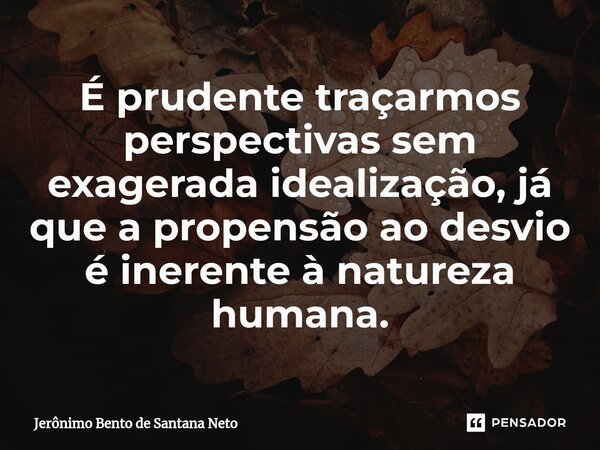 ⁠É prudente traçarmos perspectivas sem exagerada idealização, já que a propensão ao desvio é inerente à natureza humana.... Frase de Jerônimo Bento de Santana Neto.