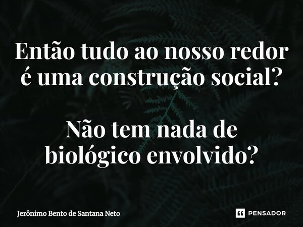 Então tudo ao nosso redor é uma construção social? Não tem nada de biológico envolvido?... Frase de Jerônimo Bento de Santana Neto.
