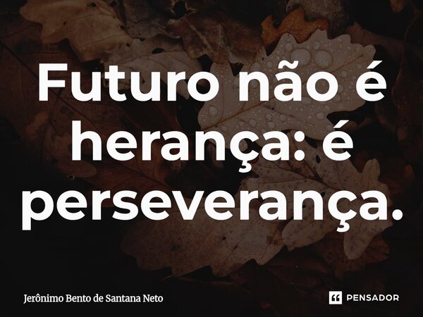 ⁠Futuro não é herança: é perseverança.... Frase de Jerônimo Bento de Santana Neto.