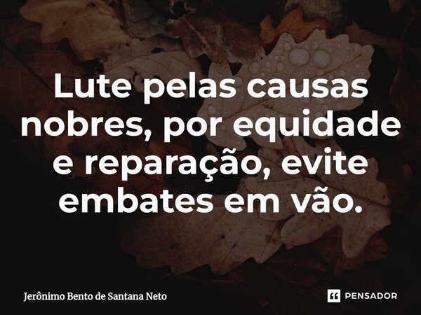 ⁠Lute pelas causas nobres, por equidade e reparação, evite embates em vão.... Frase de Jerônimo Bento de Santana Neto.