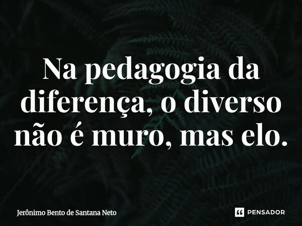 ⁠Na pedagogia da diferença, o diverso não é muro, mas elo.... Frase de Jerônimo Bento de Santana Neto.