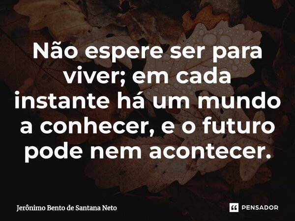 ⁠Não espere ser para viver; em cada instante há um mundo a conhecer, e o futuro pode nem acontecer.... Frase de Jerônimo Bento de Santana Neto.