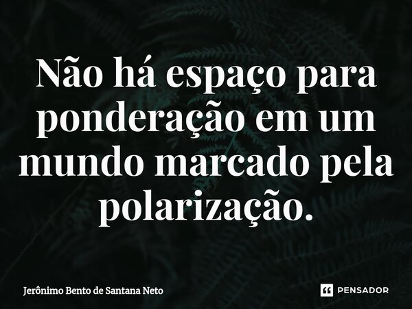 ⁠Não há espaço para ponderação em um mundo marcado pela polarização.... Frase de Jerônimo Bento de Santana Neto.
