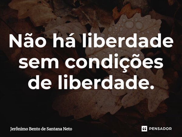 Não há liberdade sem condições de liberdade.... Frase de Jerônimo Bento de Santana Neto.