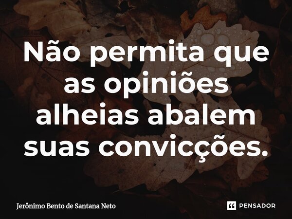 Não permita que as opiniões alheias abalem suas convicções.... Frase de Jerônimo Bento de Santana Neto.