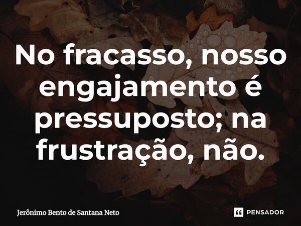 ⁠No fracasso, nosso engajamento é pressuposto; na frustração, não.... Frase de Jerônimo Bento de Santana Neto.