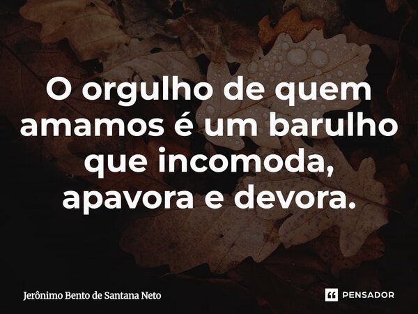 ⁠O orgulho de quem amamos é um barulho que incomoda, apavora e devora.... Frase de Jerônimo Bento de Santana Neto.