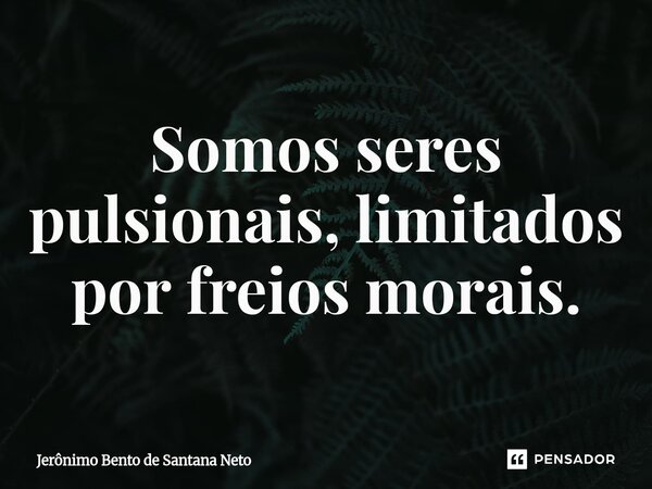⁠Somos seres pulsionais, limitados por freios morais.... Frase de Jerônimo Bento de Santana Neto.