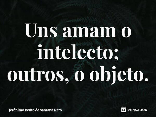 ⁠Uns amam o intelecto; outros, o objeto.... Frase de Jerônimo Bento de Santana Neto.