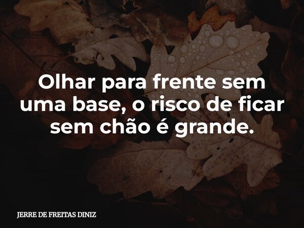 Olhar para frente sem uma base, o risco de ficar sem chão é grande.... Frase de JERRE DE FREITAS DINIZ.