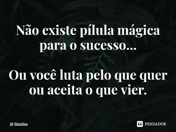 ⁠Não existe pílula mágica para o sucesso... Ou você luta pelo que quer ou aceita o que vier.... Frase de Jé Simões.