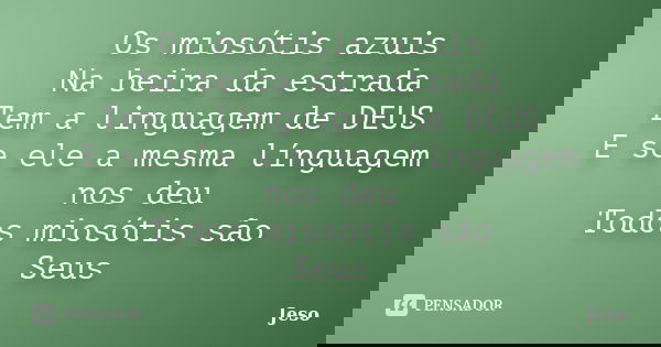 Os miosótis azuis Na beira da estrada Tem a linguagem de DEUS E se ele a mesma línguagem nos deu Todos miosótis são Seus... Frase de Jeso.