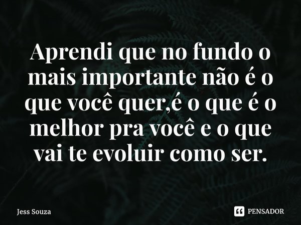 ⁠Aprendi que no fundo o mais importante não é o que você quer,é o que é o melhor pra você e o que vai te evoluir como ser.... Frase de Jess Souza.