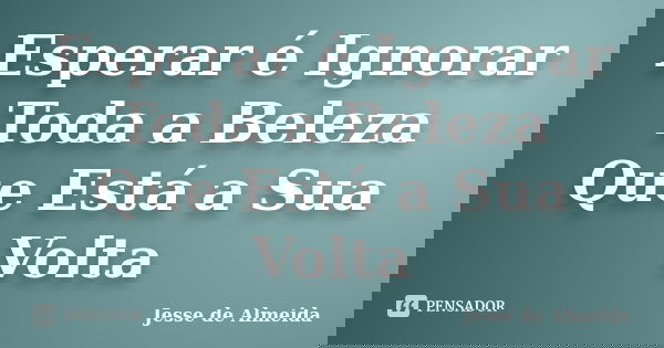 Esperar é Ignorar Toda a Beleza Que Está a Sua Volta... Frase de Jessé de Almeida.