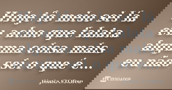 Hoje tô meio sei lá eu acho que falata alguma coisa mais eu não sei o que é...... Frase de Jéssica F.O.Breu.