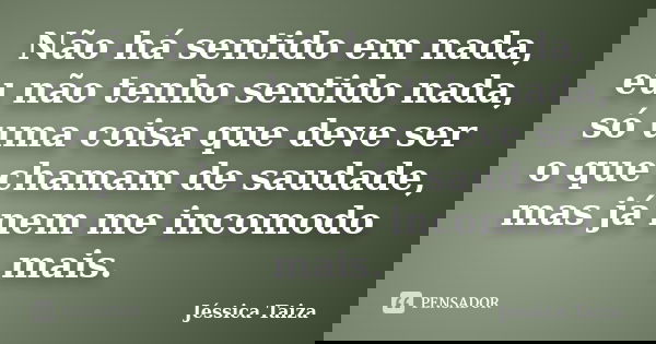 Não há sentido em nada, eu não tenho sentido nada, só uma coisa que deve ser o que chamam de saudade, mas já nem me incomodo mais.... Frase de Jéssica Taiza.