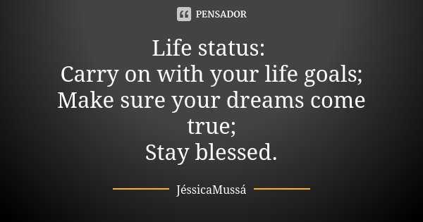 Life status: Carry on with your life goals; Make sure your dreams come true; Stay blessed.... Frase de JéssicaMussá.