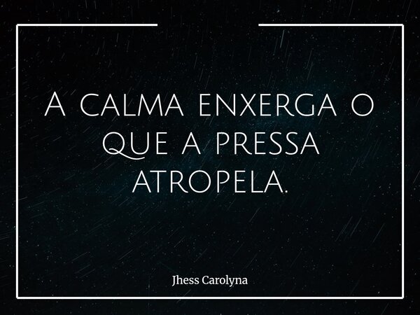 A calma enxerga o que a pressa atropela.... Frase de Jhess Carolyna.