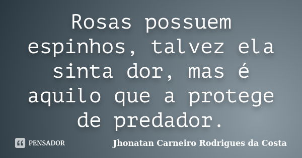 Rosas possuem espinhos, talvez ela sinta dor, mas é aquilo que a protege de predador.... Frase de Jhonatan Carneiro Rodrigues da Costa.