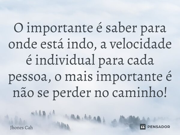 ⁠O importante é saber para onde está indo, a velocidade é individual para cada pessoa, o mais importante é não se perder no caminho!... Frase de Jhones Cah.