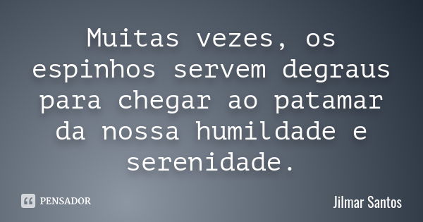 Muitas vezes, os espinhos servem degraus para chegar ao patamar da nossa humildade e serenidade.... Frase de Jilmar Santos.