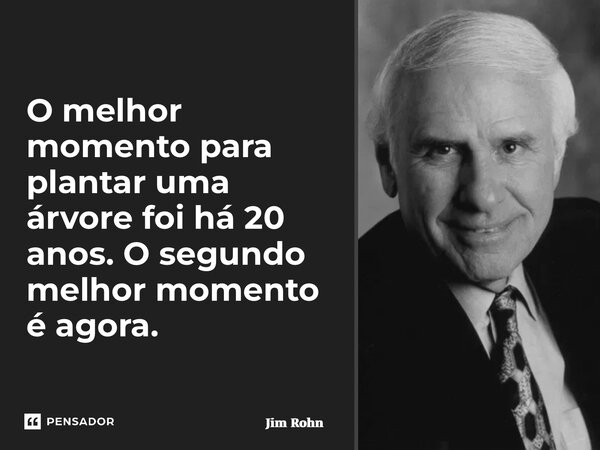 ⁠O melhor momento para plantar uma árvore foi há 20 anos. O segundo melhor momento é agora.... Frase de Jim Rohn.