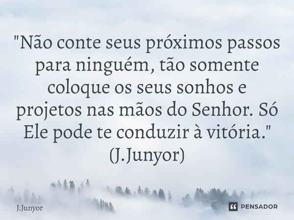 ⁠"Não conte seus próximos passos para ninguém, tão somente coloque os seus sonhos e projetos nas mãos do Senhor. Só Ele pode te conduzir à vitória." (... Frase de J.Junyor.