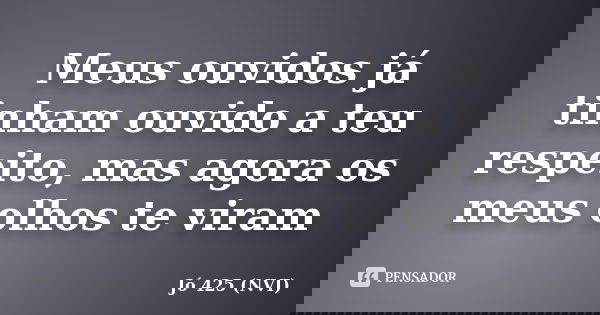Meus ouvidos já tinham ouvido a teu respeito, mas agora os meus olhos te viram... Frase de Jó 425 (NVI).