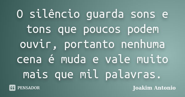 O silêncio guarda sons e tons que poucos podem ouvir, portanto nenhuma cena é muda e vale muito mais que mil palavras.... Frase de Joakim Antonio.