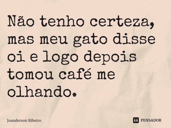 Não tenho certeza, mas meu gato disse oi e logo depois tomou café me olhando.⁠... Frase de Joanderson Ribeiro.