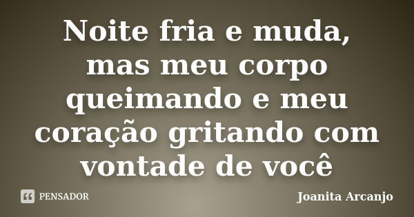 Noite fria e muda, mas meu corpo queimando e meu coração gritando com vontade de você... Frase de joanita arcanjo.