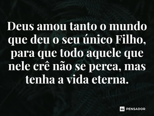 ⁠Deus amou tanto o mundo que deu o seu único Filho, para que todo aquele que nele crê não se perca, mas tenha a vida eterna.... Frase de João 3:16.